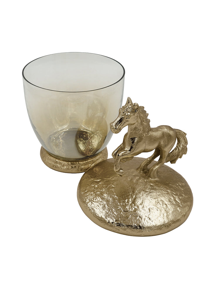 Buy Jar (Small) Horse Gold Finished Aluminum With Half Brown Luster Glass