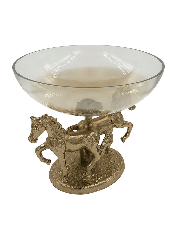 Buy Bowl Pair Of Horses Gold Finished Aluminum With Half Brown Luster Glass