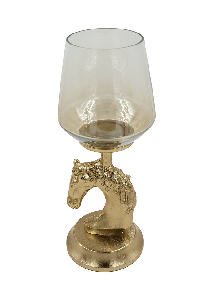 Buy Pillar Candle Holder (Medium) Horse Gold Finished Aluminum With Half Brown Luster Glass
