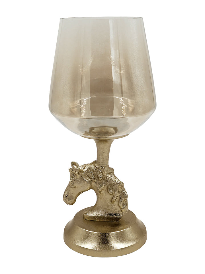 Buy Pillar Candle Holder (Small) Horse Gold Finished Aluminum With Half Brown Luster Glass