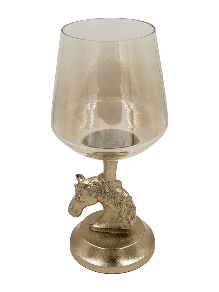 Buy Pillar Candle Holder (Small) Horse Gold Finished Aluminum With Half Brown Luster Glass