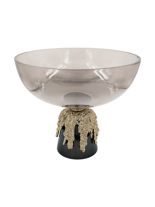 Buy Footed Bowl (Large) Melting Wax Gold Finished & Black Nickel Plated Alu With Half Black Chrome Glass