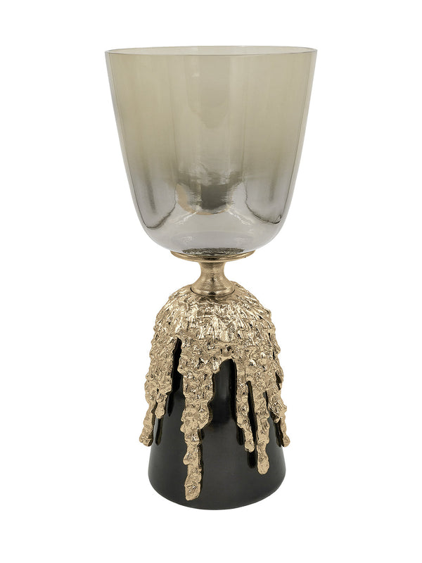 Buy Pillar Candle Holder (Large) Melting Wax Gold Finished & Black Nickel Plated Alu With Half Black Chrome Glass