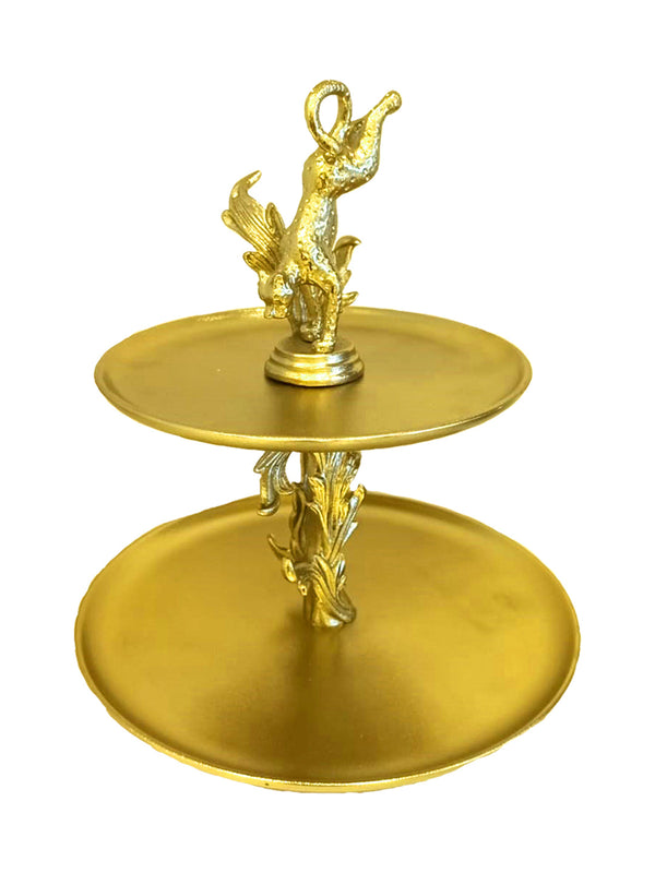 Buy 2 Tier Cake Stand Gold And Antique Brass Finished Aluminum