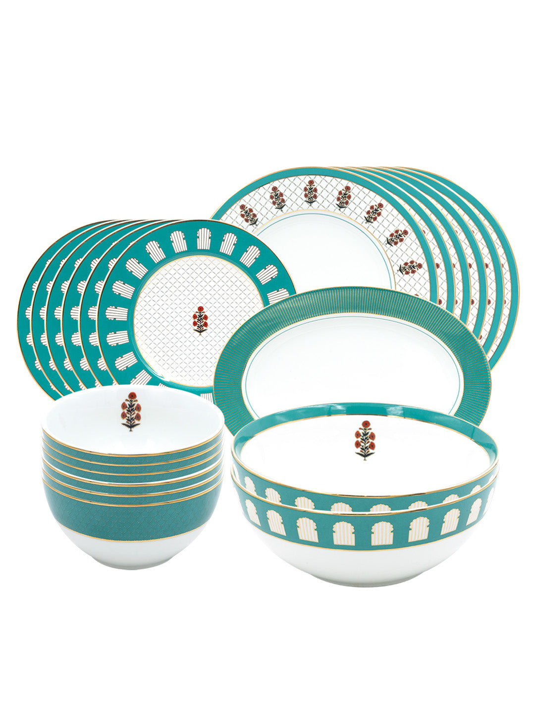 Shop 21344A Mughal Bagh Porcelain 21 Pcs Dinner Set Online Ekaani